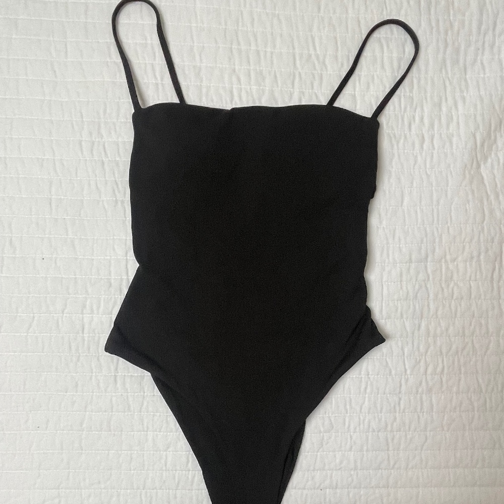 Black One Piece Cross Back Swimsuit